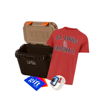 Yeti Cooler, Cardinals T-Shirt, Gift Cards, and Apple Watch